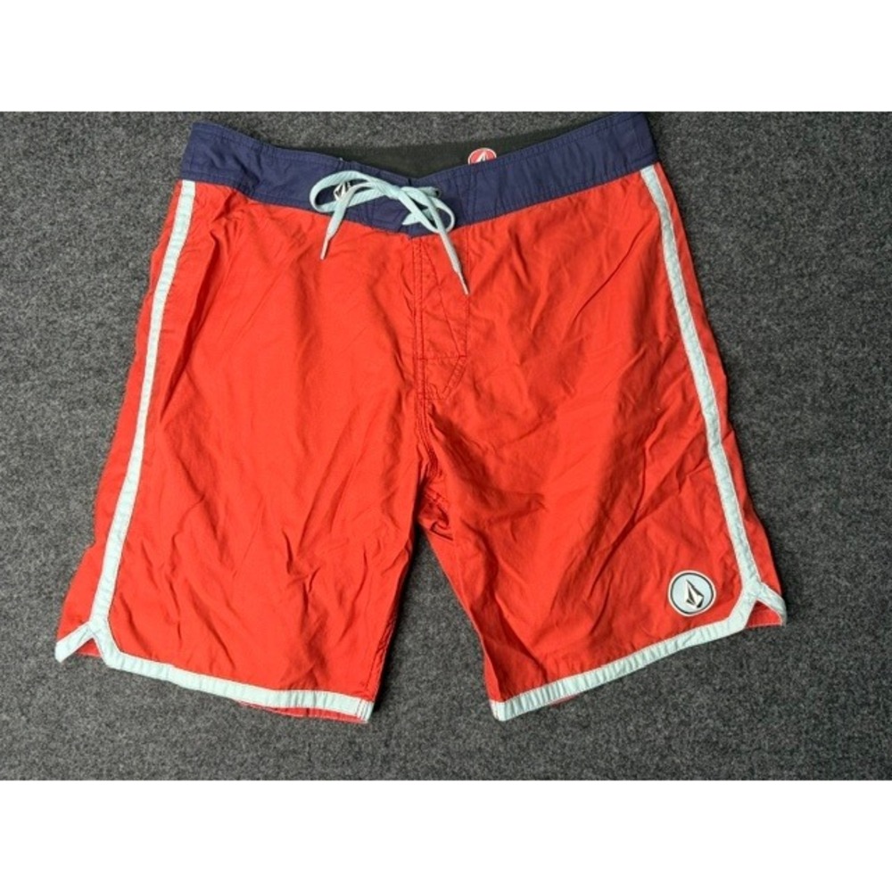 Volcom Dredge Board Shorts Mens 32 Red Navy Blue Swim Trunks y2k